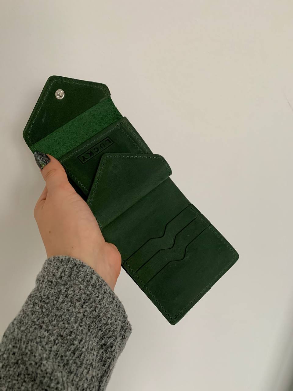 Гаманець  Міні-конверт з натуральної шкіри зелений